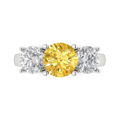 2.5 cttw Natural Citrine Three-Stone Engagement Ring - Solid Gold (Round Cut,7.5mm)