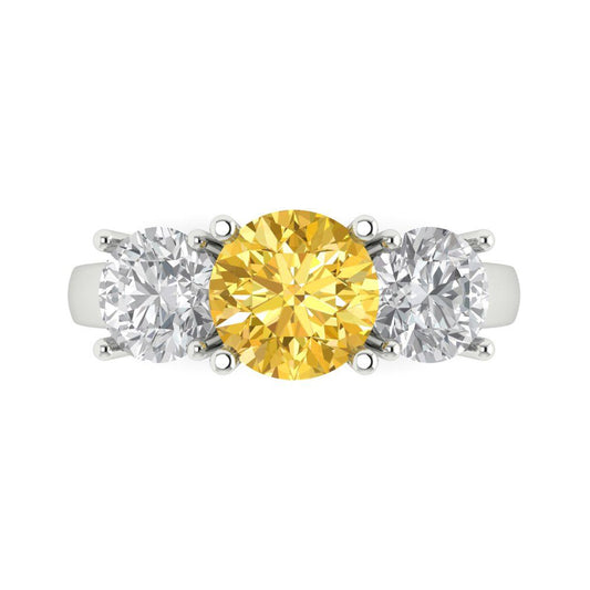 2.5 cttw Natural Citrine Three-Stone Engagement Ring - Solid White Gold (VVS1, Round Cut,7.5mm)