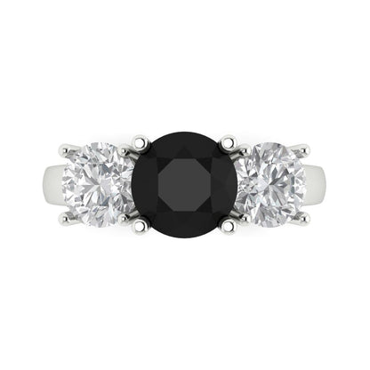 2.5 cttw Natural Onyx Three-Stone Engagement Ring - Solid Gold (Round Cut,7.5mm)