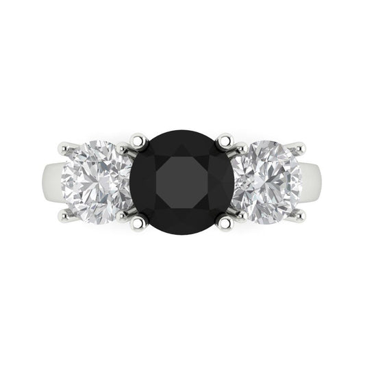 2.5 cttw Natural Onyx Three-Stone Engagement Ring - Solid White Gold (VVS1, Round Cut,7.5mm)