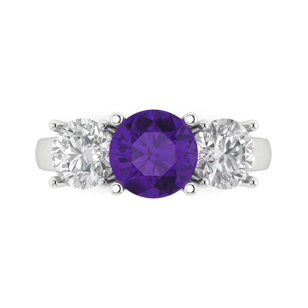 2.5 cttw Natural Amethyst Three-Stone Engagement Ring - Solid Gold (Round Cut,7.5mm)