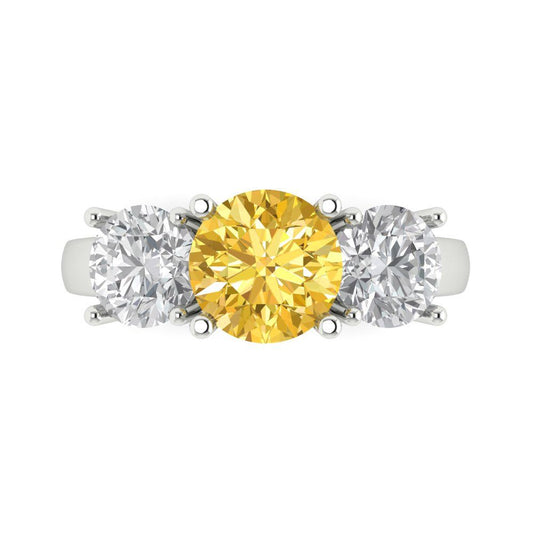 2.5 cttw Zirconia Simulated Yellow Diamond Three-Stone Engagement Ring - Solid White Gold (VVS1, Round Cut,7.5mm)