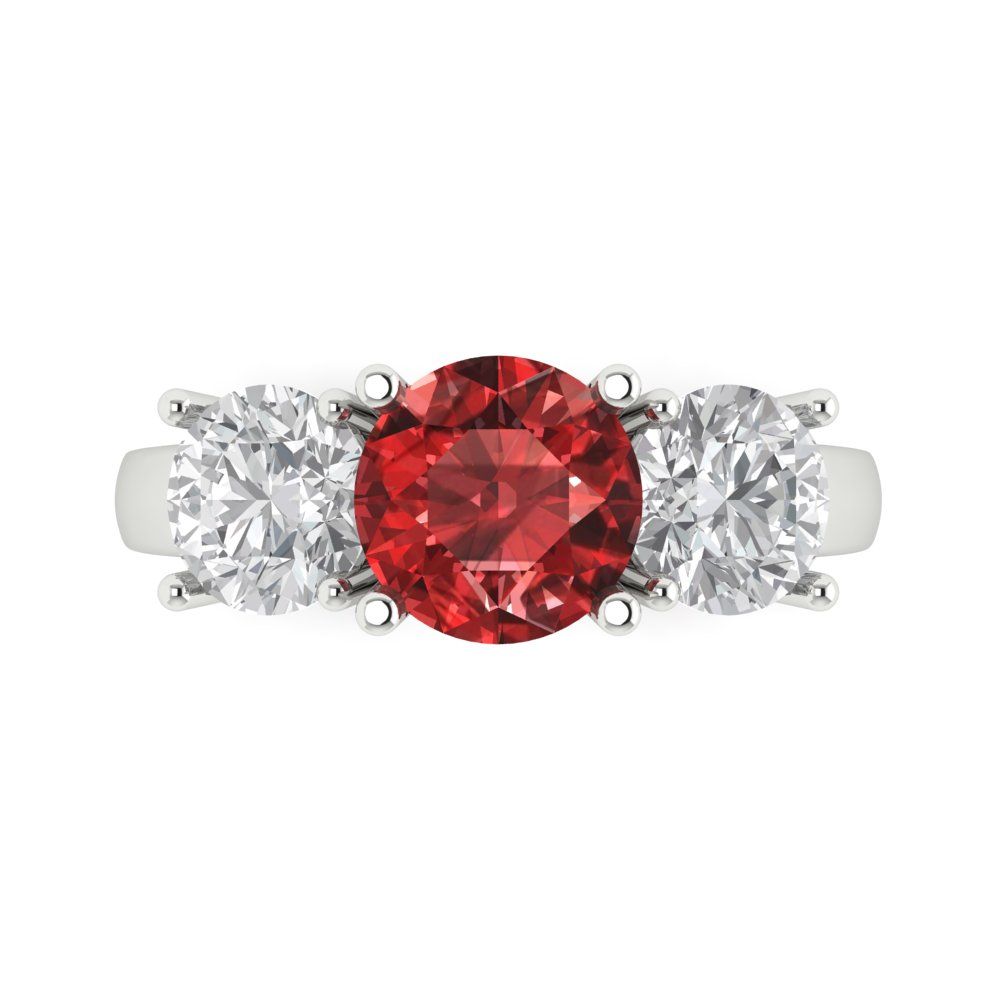 2.5 cttw Natural Garnet Three-Stone Engagement Ring - Solid Gold (Round Cut,7.5mm)