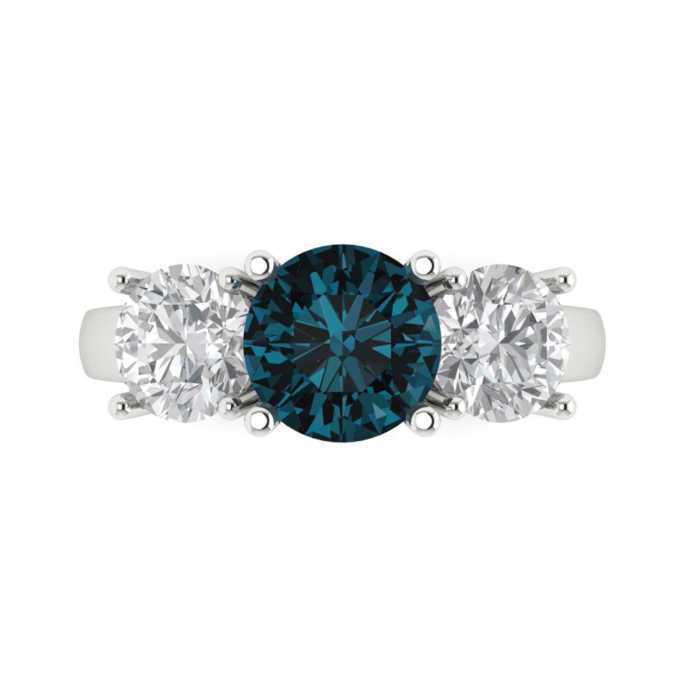 2.5 cttw Natural London Blue Topaz Three-Stone Engagement Ring - Solid Gold (Round Cut,7.5mm)