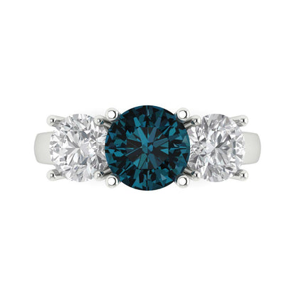 2.5 cttw Natural London Blue Topaz Three-Stone Engagement Ring - Solid Gold (Round Cut,7.5mm)