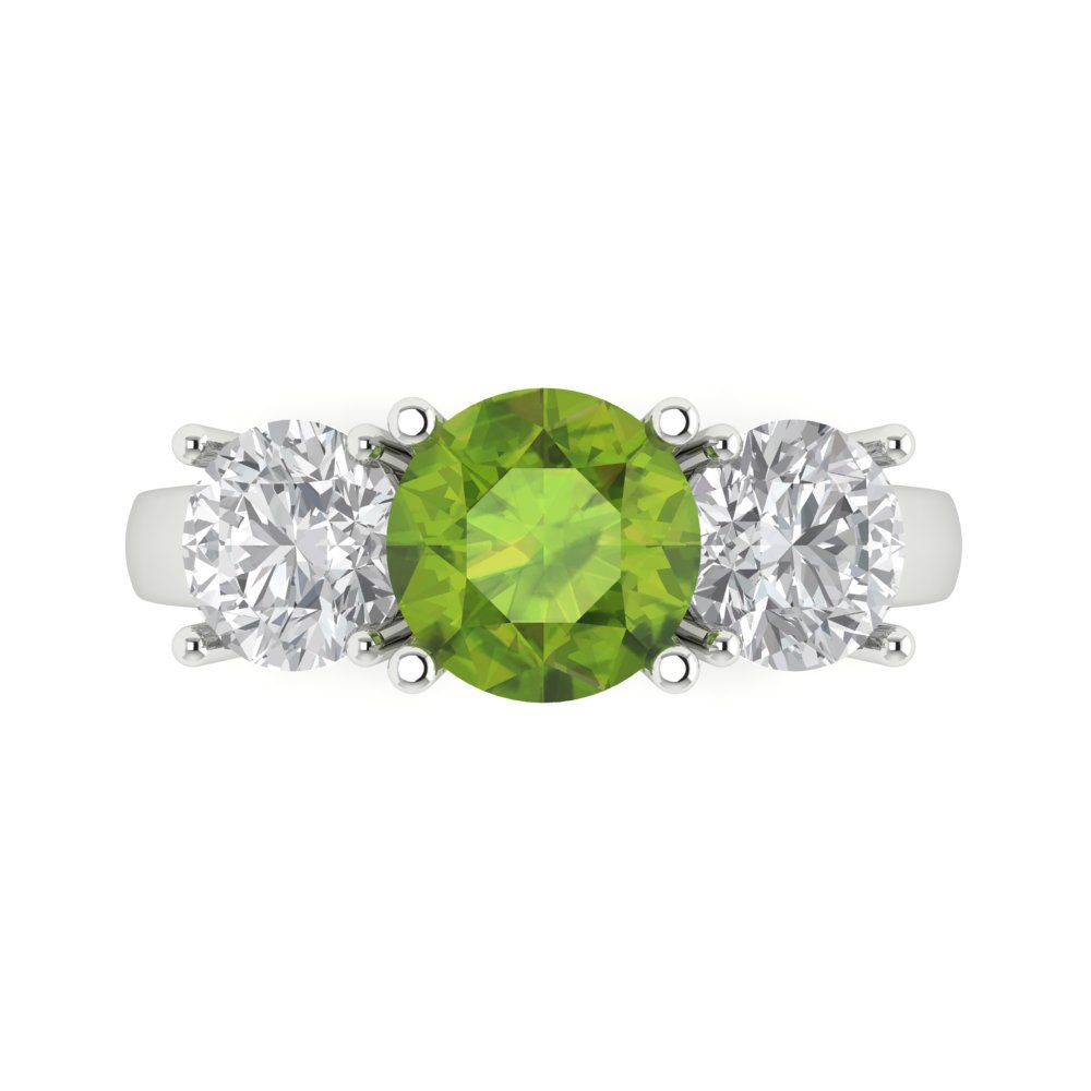 2.5 cttw Natural Peridot Three-Stone Engagement Ring - Solid Gold (Round Cut,7.5mm)