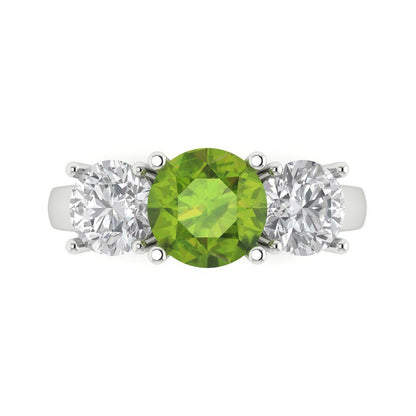 2.5 cttw Natural Peridot Three-Stone Engagement Ring - Solid Gold (Round Cut,7.5mm)