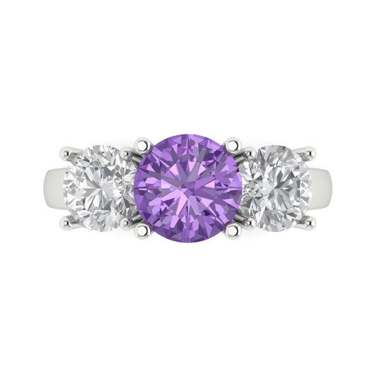 2.5 cttw Simulated Alexandrite Three-Stone Engagement Ring - Solid White Gold (VVS1, Round Cut,7.5mm)