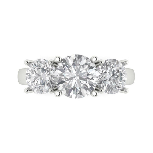2.5 cttw White Sapphire Three-Stone Engagement Ring - Solid White Gold (VVS1, Round Cut,7.5mm)