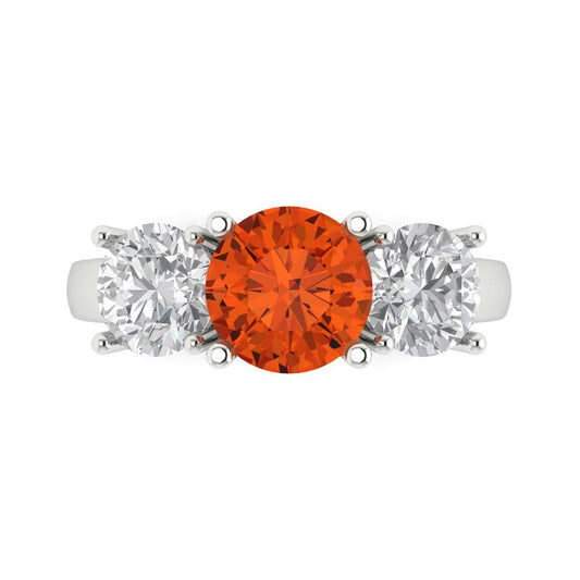 2.5 cttw Zirconia Simulated Red Diamond Three-Stone Engagement Ring - Solid White Gold (VVS1, Round Cut,7.5mm)