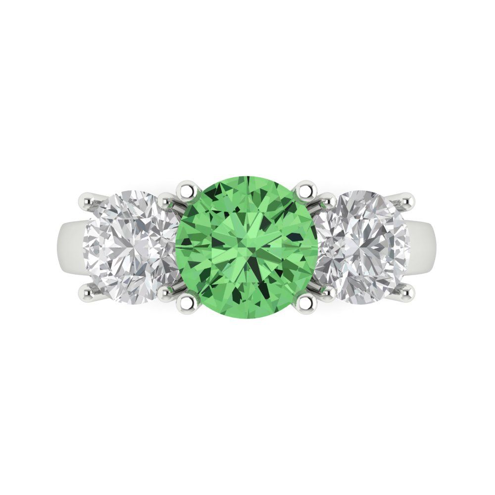 2.5 cttw Zirconia Simulated Green Diamond Three-Stone Engagement Ring - Solid Gold (VVS1, Round Cut,7.5mm)