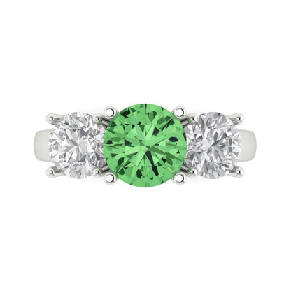 2.5 cttw Zirconia Simulated Green Diamond Three-Stone Engagement Ring - Solid Gold (VVS1, Round Cut,7.5mm)