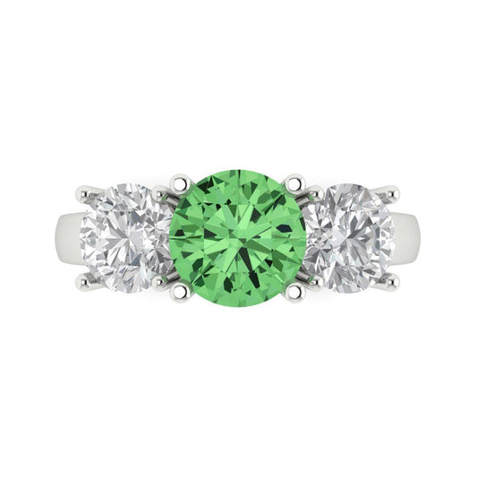 2.5 cttw Zirconia Simulated Green Diamond Three-Stone Engagement Ring - Solid White Gold (VVS1, Round Cut,7.5mm)