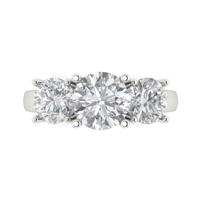 2.5 cttw Certified Moissanite Three-Stone Engagement Ring - Solid Gold (VVS1, D-F,Round Cut,7.5mm)