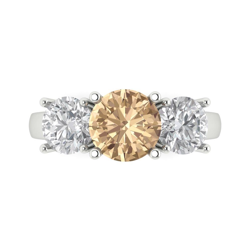2.5 cttw Yellow Moissanite Three-Stone Engagement Ring - Solid Gold (Round Cut,7.5mm)