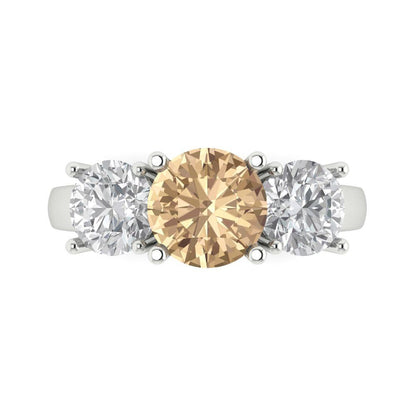 2.5 cttw Yellow Moissanite Three-Stone Engagement Ring - Solid Gold (Round Cut,7.5mm)