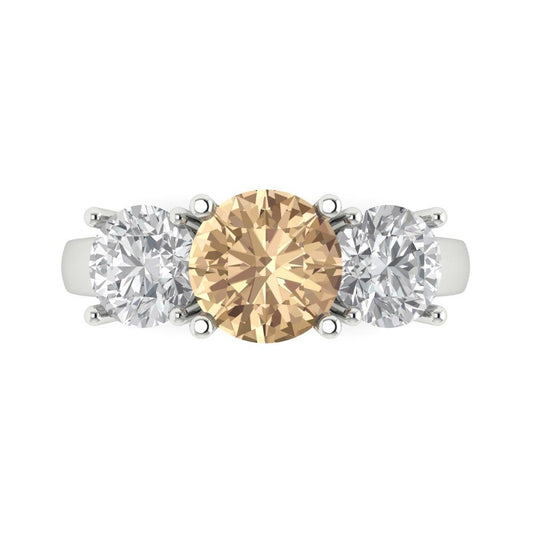 2.5 cttw Yellow Moissanite Three-Stone Engagement Ring - Solid White Gold (VVS1, Round Cut,7.5mm)