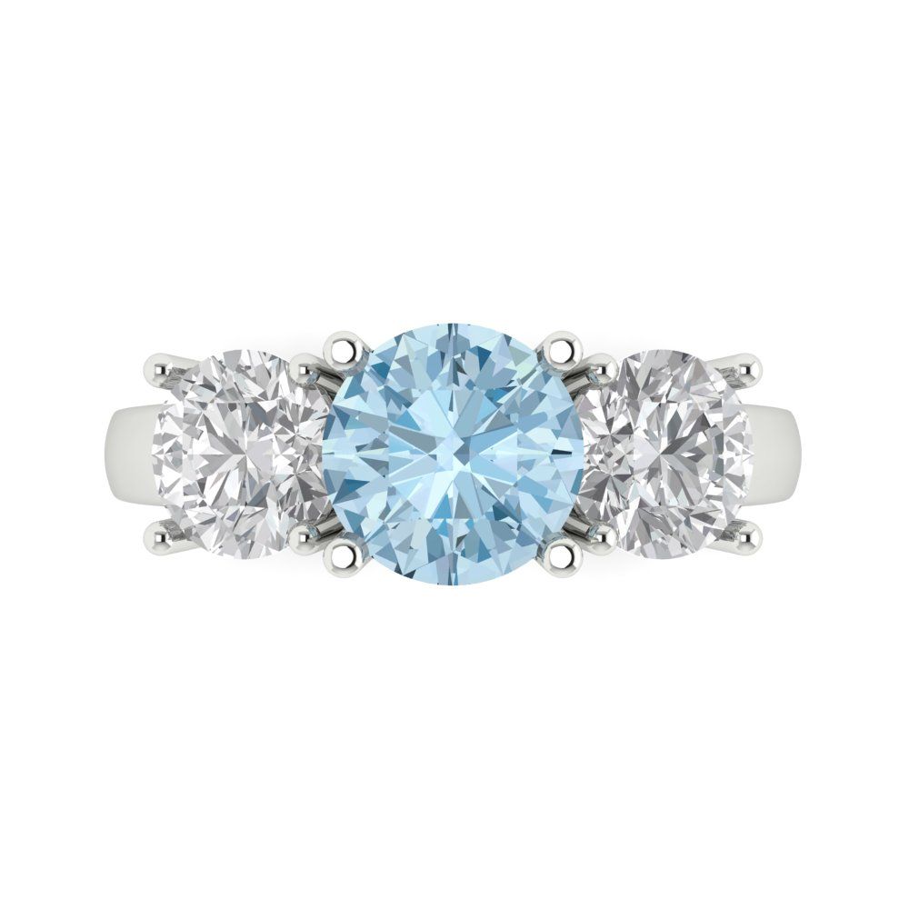 2.5 cttw Natural Aquamarine Three-Stone Engagement Ring - Solid Gold (Round Cut,7.5mm)