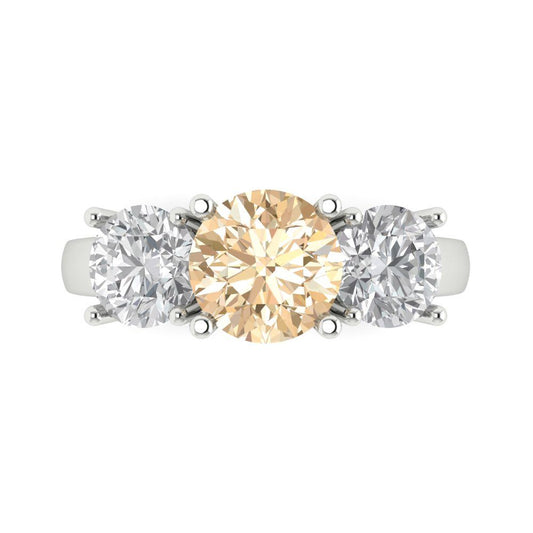 2.5 cttw Natural Morganite Three-Stone Engagement Ring - Solid White Gold (VVS1, Round Cut,7.5mm)