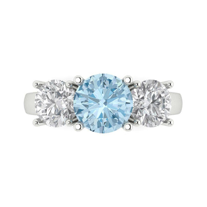 2.5 cttw Zirconia Simulated Blue Diamond Three-Stone Engagement Ring - Solid Gold (VVS1, Round Cut,7.5mm)