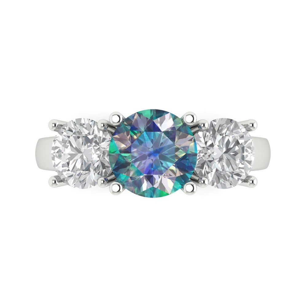 2.5 cttw Blue Moissanite Three-Stone Engagement Ring - Solid Gold (Round Cut,7.5mm)