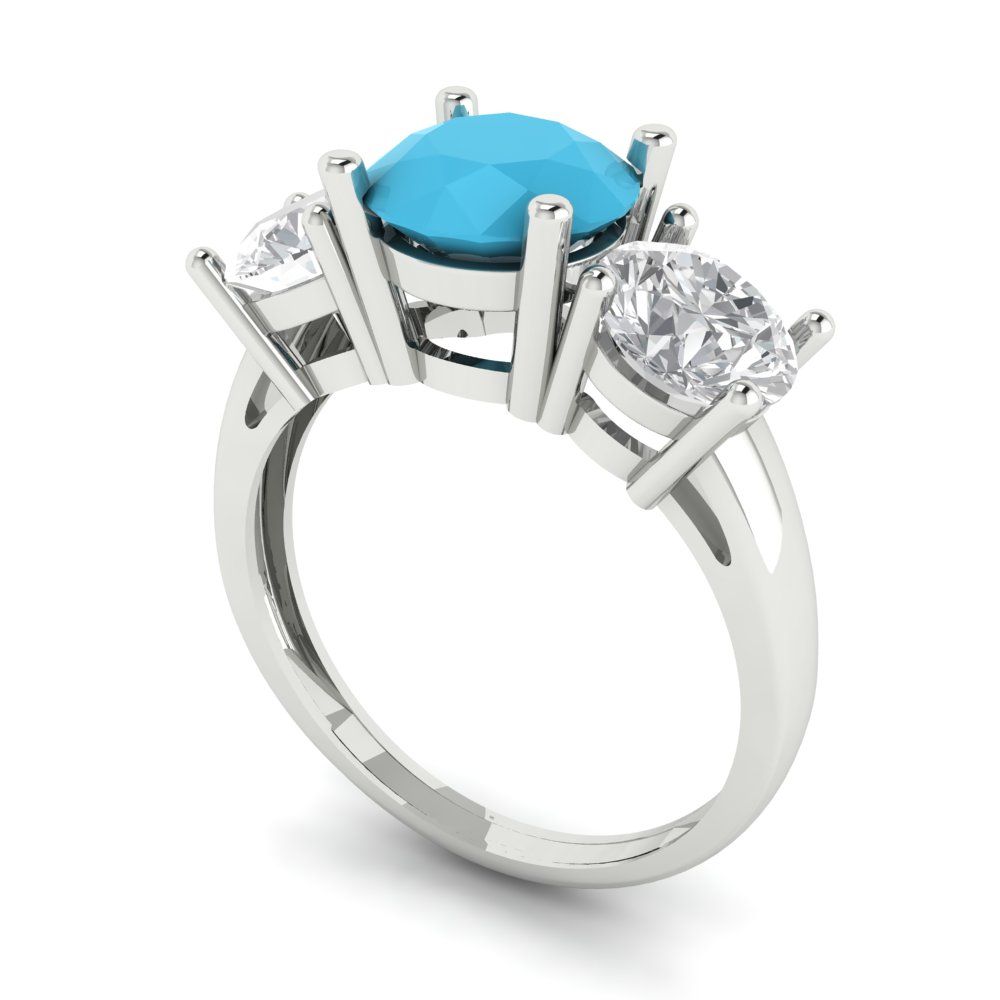 2.5 cttw Simulated Turquoise Three-Stone Engagement Ring - Solid Gold (Round Cut,7.5mm)