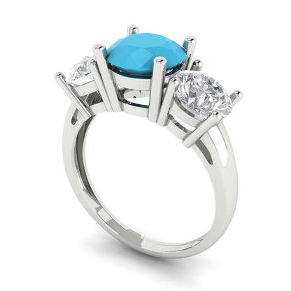 2.5 cttw Simulated Turquoise Three-Stone Engagement Ring - Solid Gold (Round Cut,7.5mm)