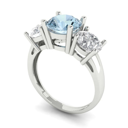 2.5 cttw Natural Sky Blue Topaz Three-Stone Engagement Ring - Solid Gold (Round Cut,7.5mm)