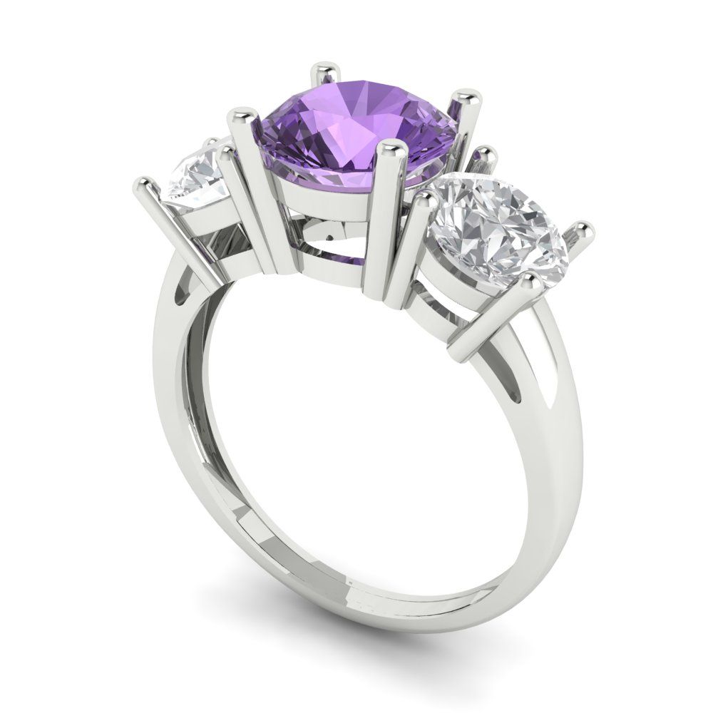 2.5 cttw Simulated Alexandrite Three-Stone Engagement Ring - Solid Gold (Round Cut,7.5mm)