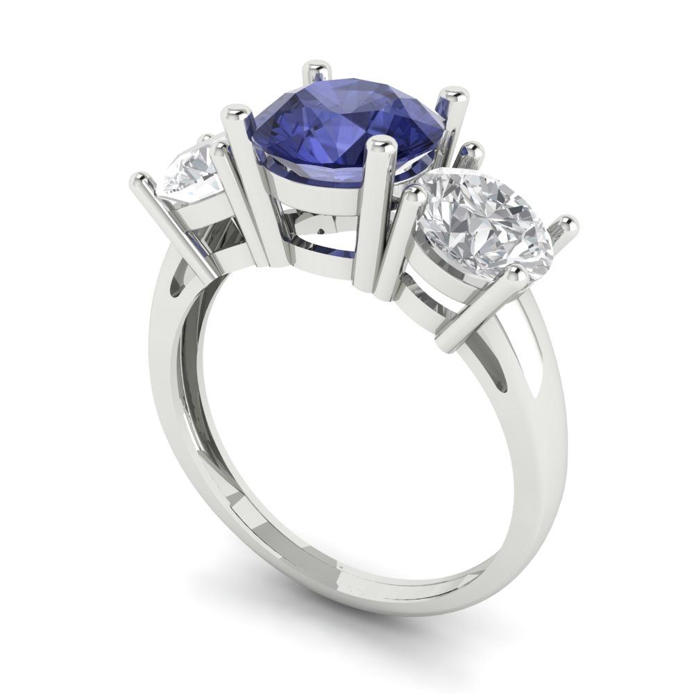 2.5 cttw Simulated Tanzanite Three-Stone Engagement Ring - Solid Gold (Round Cut,7.5mm)