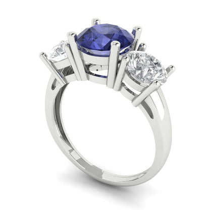 2.5 cttw Simulated Tanzanite Three-Stone Engagement Ring - Solid Gold (Round Cut,7.5mm)