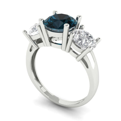 2.5 cttw Natural London Blue Topaz Three-Stone Engagement Ring - Solid Gold (Round Cut,7.5mm)
