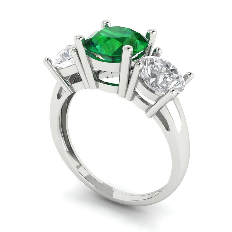 3.25 ct Brilliant Round Cut Simulated Emerald Stone White Gold Three-Stone Ring