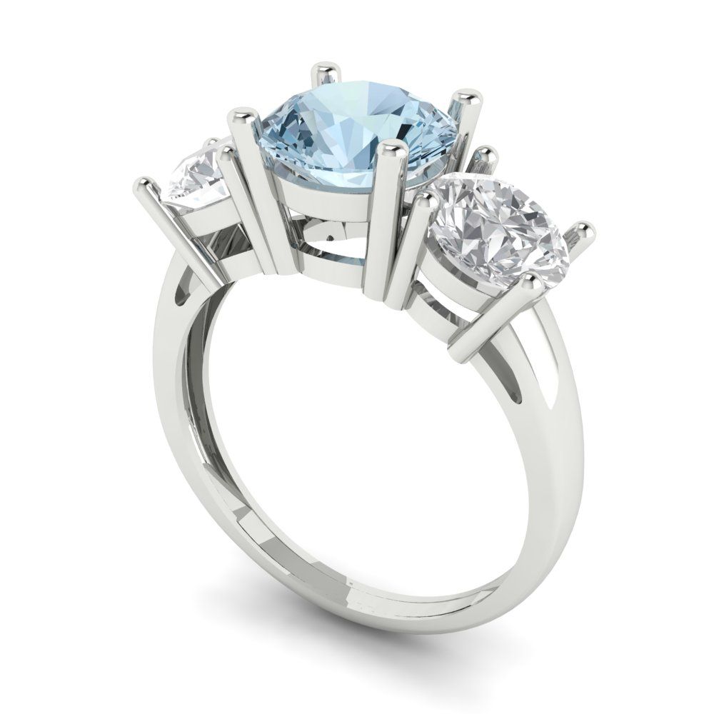 2.5 cttw Zirconia Simulated Blue Diamond Three-Stone Engagement Ring - Solid Gold (VVS1, Round Cut,7.5mm)