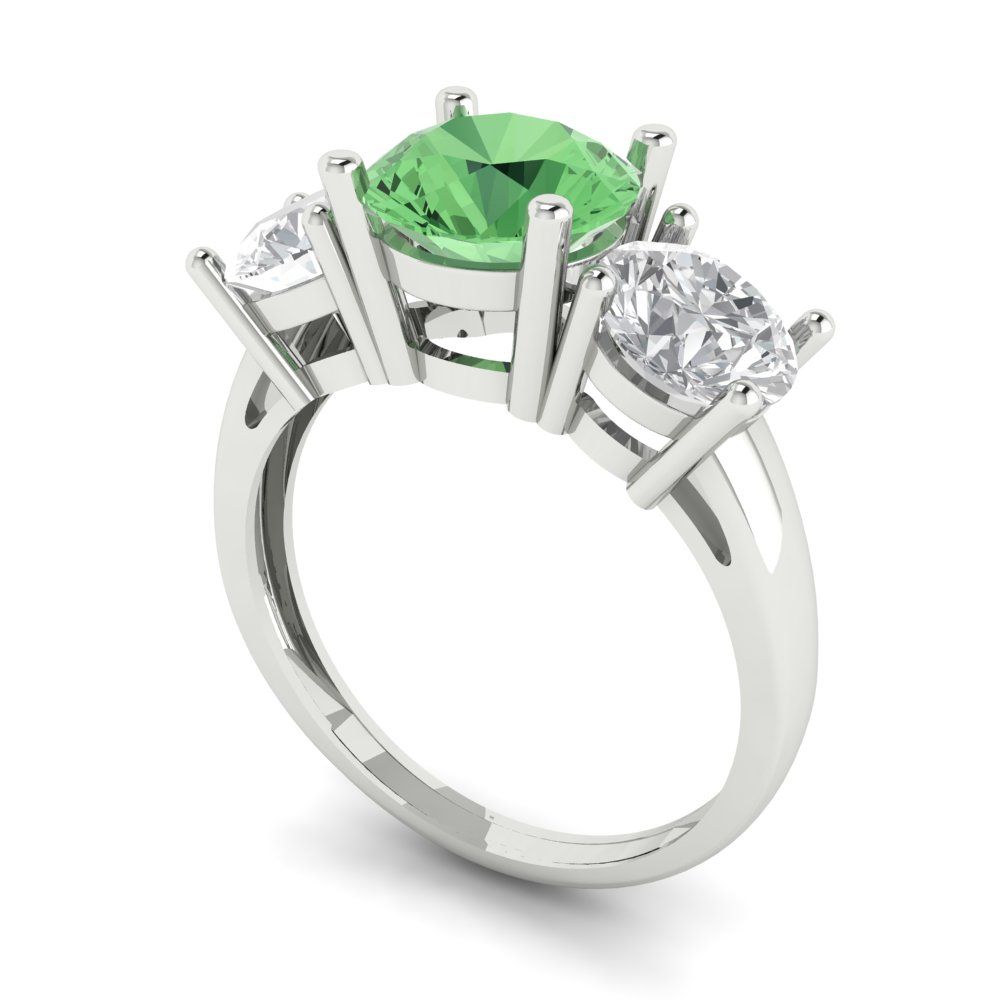 2.5 cttw Zirconia Simulated Green Diamond Three-Stone Engagement Ring - Solid Gold (VVS1, Round Cut,7.5mm)