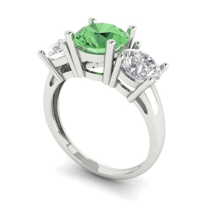 2.5 cttw Zirconia Simulated Green Diamond Three-Stone Engagement Ring - Solid Gold (VVS1, Round Cut,7.5mm)