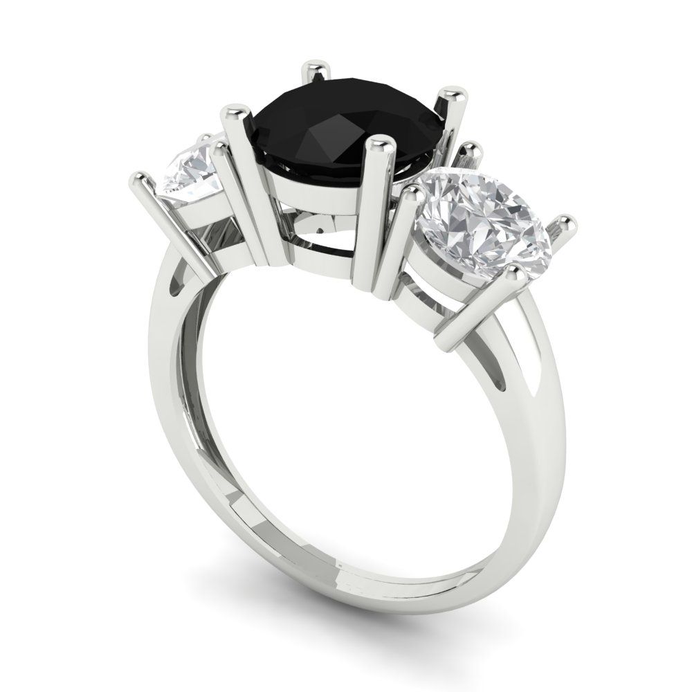2.5 cttw Natural Onyx Three-Stone Engagement Ring - Solid Gold (Round Cut,7.5mm)