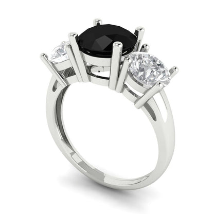 2.5 cttw Natural Onyx Three-Stone Engagement Ring - Solid Gold (Round Cut,7.5mm)