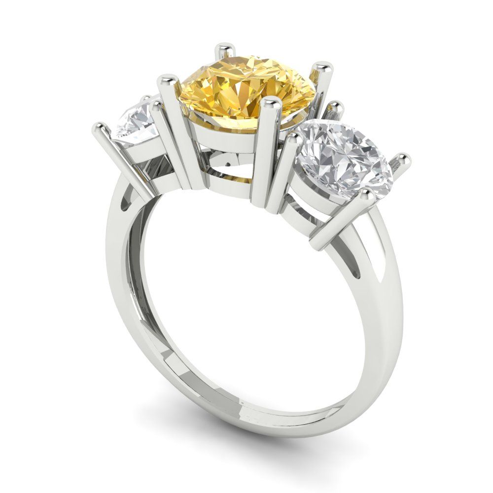 2.5 cttw Yellow Moissanite Three-Stone Engagement Ring - Solid Gold (Round Cut,7.5mm)