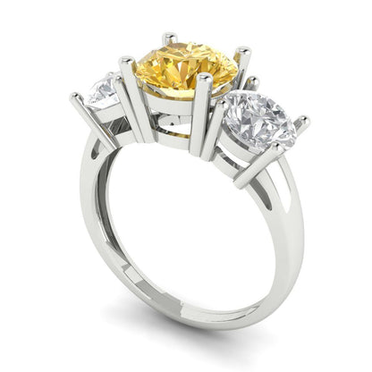 2.5 cttw Natural Citrine Three-Stone Engagement Ring - Solid Gold (Round Cut,7.5mm)