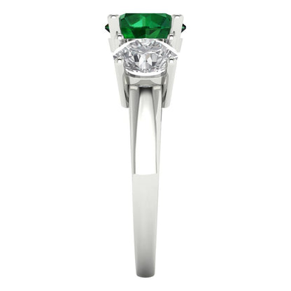 2.5 cttw Simulated Emerald Three-Stone Engagement Ring - Solid Gold (Round Cut,7.5mm)