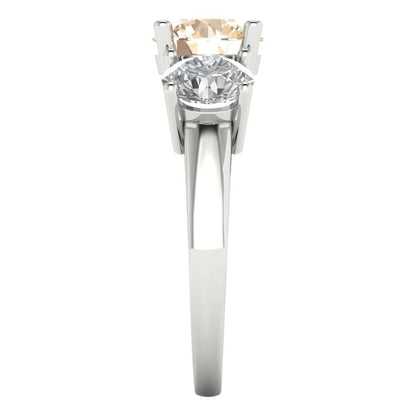 2.5 cttw Natural Morganite Three-Stone Engagement Ring - Solid Gold (Round Cut,7.5mm)