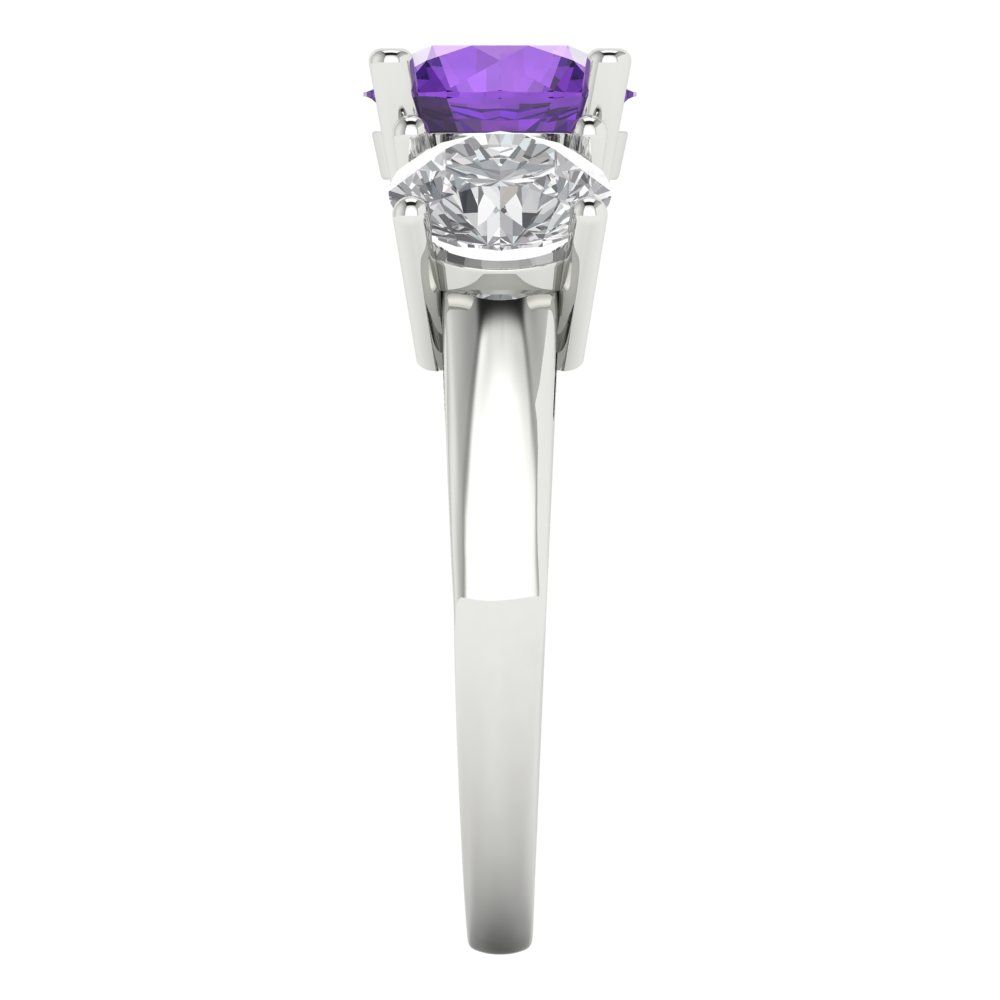 2.5 cttw Natural Amethyst Three-Stone Engagement Ring - Solid Gold (Round Cut,7.5mm)