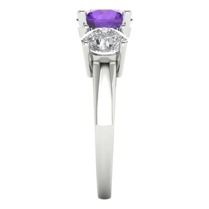 2.5 cttw Natural Amethyst Three-Stone Engagement Ring - Solid Gold (Round Cut,7.5mm)