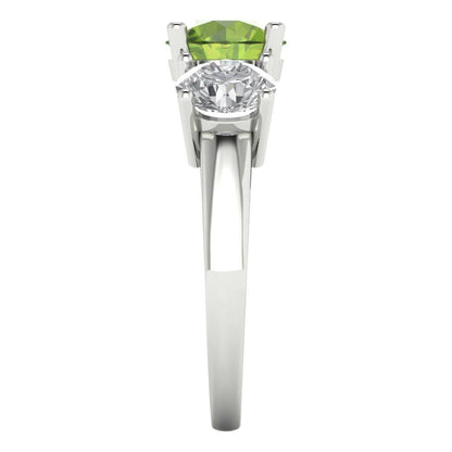 2.5 cttw Natural Peridot Three-Stone Engagement Ring - Solid Gold (Round Cut,7.5mm)