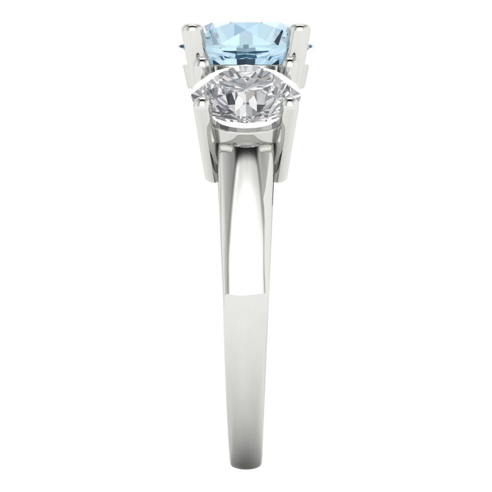 2.5 cttw Natural Aquamarine Three-Stone Engagement Ring - Solid Gold (Round Cut,7.5mm)