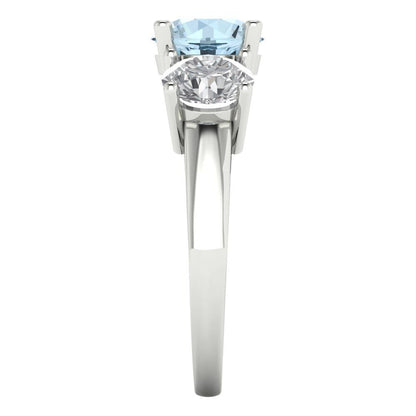 2.5 cttw Natural Aquamarine Three-Stone Engagement Ring - Solid Gold (Round Cut,7.5mm)