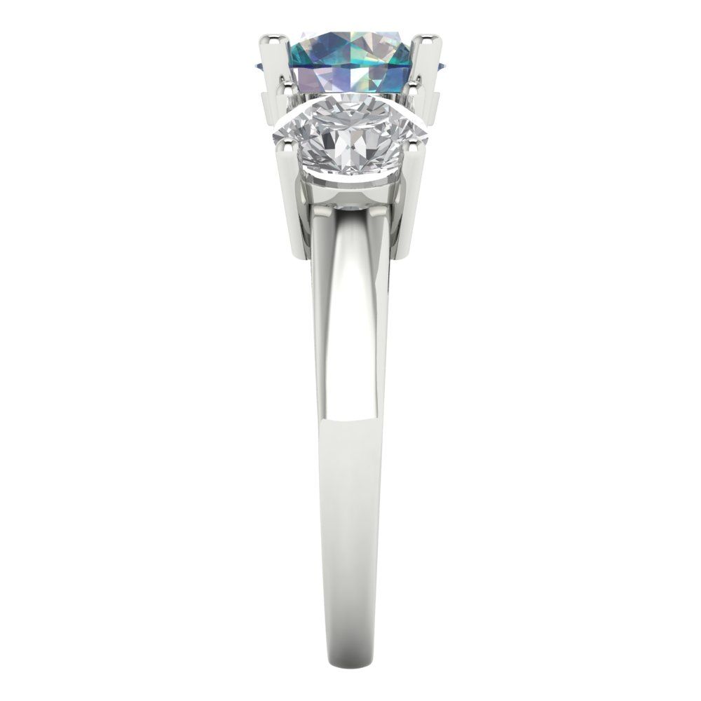 2.5 cttw Blue Moissanite Three-Stone Engagement Ring - Solid Gold (Round Cut,7.5mm)