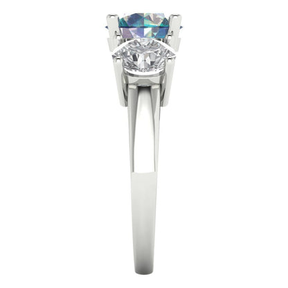 2.5 cttw Blue Moissanite Three-Stone Engagement Ring - Solid Gold (Round Cut,7.5mm)