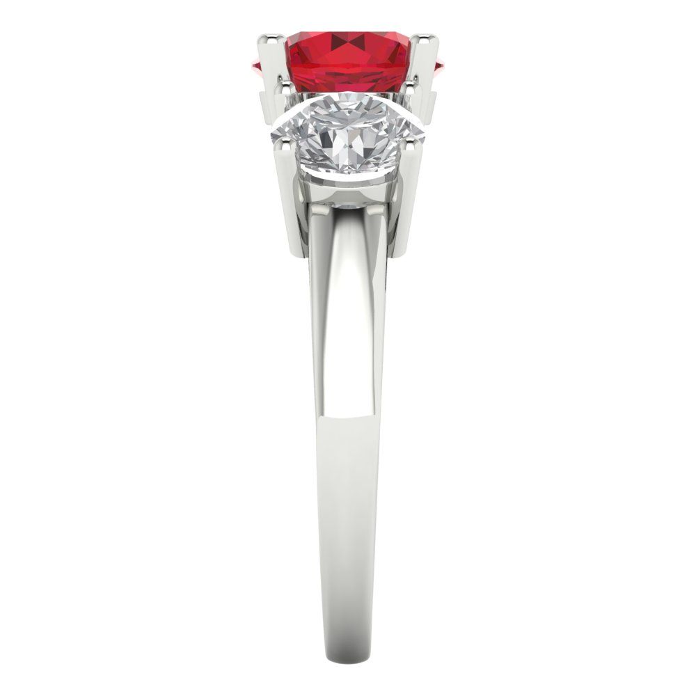 2.5 cttw Simulated Ruby Three-Stone Engagement Ring - Solid White Gold (VVS1, Round Cut,7.5mm)